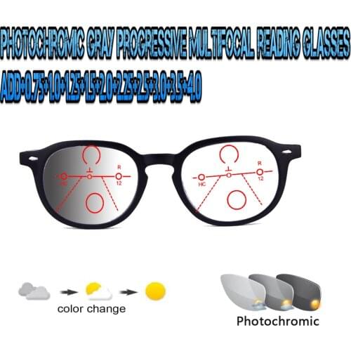 Photochromic Gray Progressive Multifocal Reading Glasses Men Women Ultralight Round+1.0 +1.5 +1.75 +2.0 +2.5 +3 +3.5 +4