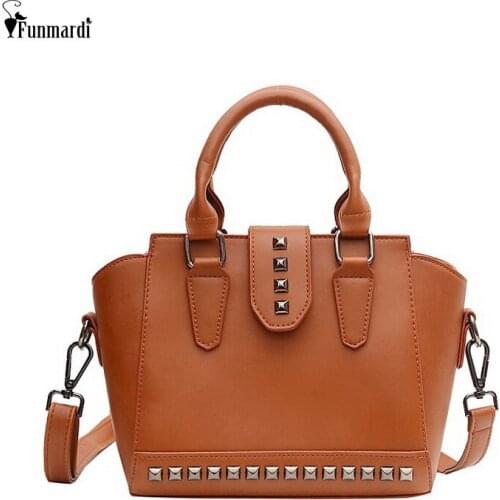 FUNMARDI Vintage Rivet Women Handbags PU Leather Crossbody Bags 2021 Classic Brand Ladies Shoulder Bags Small Tote Bag WLHB2446
