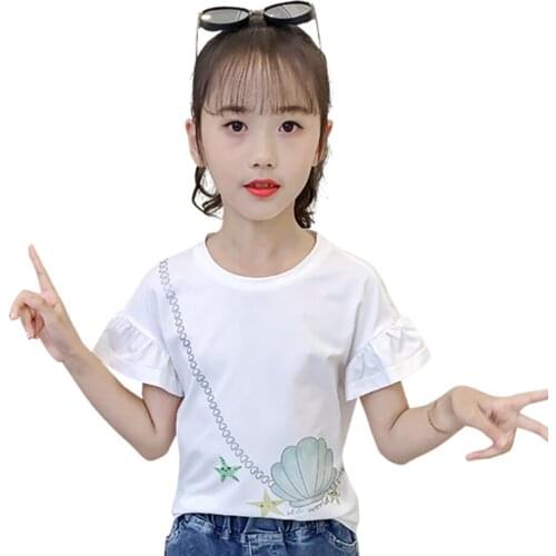 T-shirt For Girls Floral Pattern T-shirt Girl Casual Style T-shirt Kids Summer Girl Clothes 6 8 10 12 14