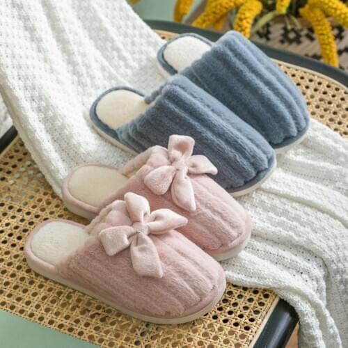 Cotton Slippers Womens Cute Bow Couples Cotton Slippers Home Indoor Thick Bottom Non-Slip Warm Slipper Home Slippers for Men