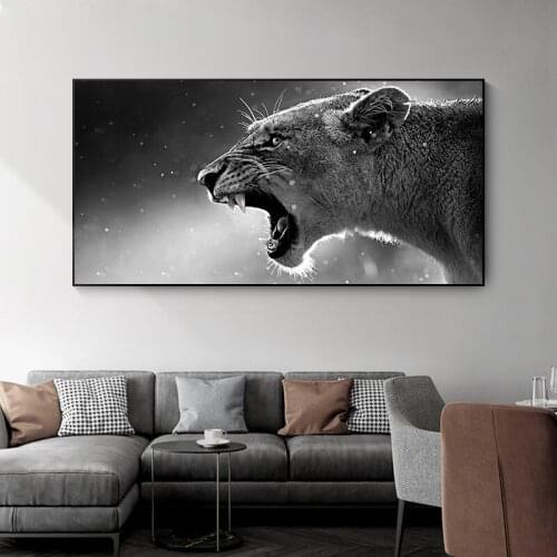 Black And White Roaring lion Canvas Art Painting Posters and Prints Cuadros Home Decor Wall Art Picture for Living Room