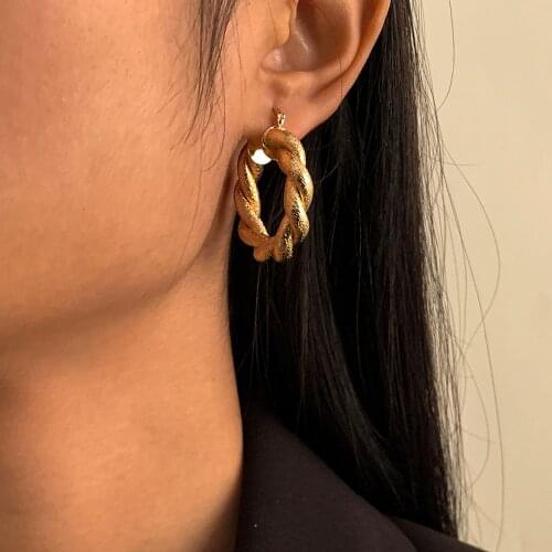 IngeSight.Z Steampunk Twisted Metal Copper Hoop Earrings for Women Retro Geometric Round Circle Basketball Loop Earrings Jewelry