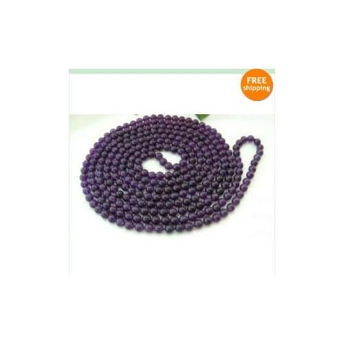 Classic ! Semi-precious stones 100''Inchs long necklace AA 8MM round purple beads necklace earring Free shipping