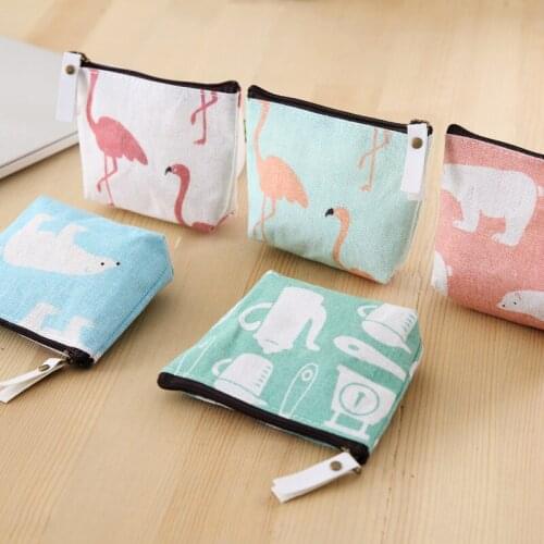 Retro Korean version of cute animal coin purse ladies girl canvas zipper small coin purse key card women simple fashion wallet