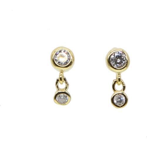 Tiny round bezel cz charm delicate minimal 925 sterling silver women girl earring