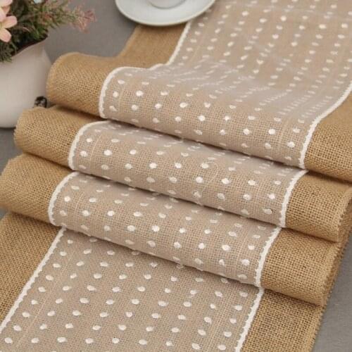 30*275cm Burlap Lace Table Runner, Rustic Natural Jute Table Decoration for Home Party Wedding Christmas Table Decoration