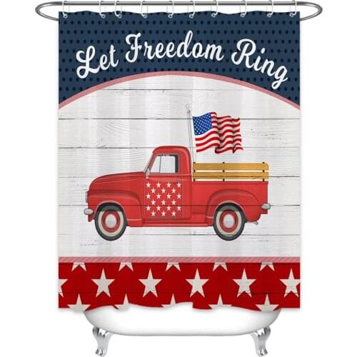 LB 4th of July American Flag Shower Curtain with Let Freedom Ring Patriotic Stars Red Truck for Independence Shower Curtains