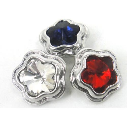 Free shipping Mini 1.2cm plum blossom & stone DIY button metal charms 3color mix