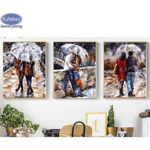Square round drill full 5d diy diamond painting 3pcs cross stitch Rhinestones embroidery rain love kiss for Living Room Decor