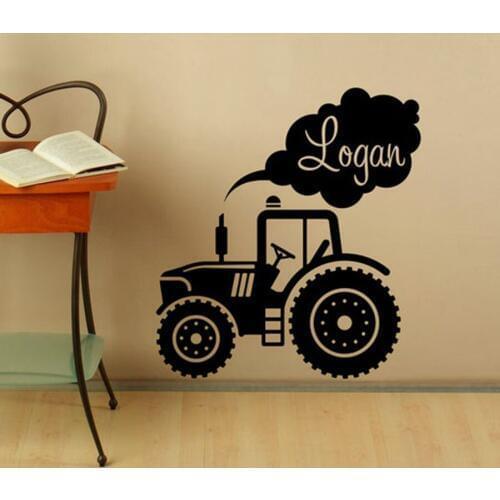 Nursery Decor Personalized Name Wall Decal Tractor Vinyl Stickers Custom Name Kids Room Decor Removable Art Mural N283