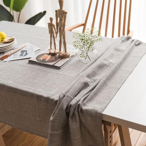 Solid with embroidery Table Cloth Cotton Linen Wrinkle Free Anti-Fading Tablecloths Washable Table Cover for Kitchen Dinning