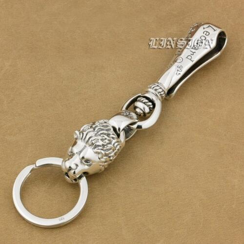 Huge 925 Sterling Silver Lion Mens Biker Rocker Punk Keychain Belt Clip 9T021