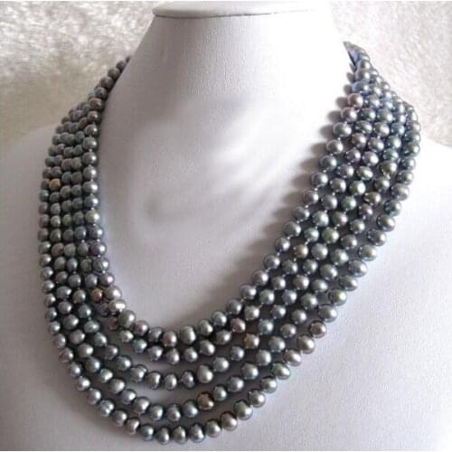 7mm deep gray colors real pearl 80cm 200cm 30'' 78'' necklace natural Freshwater PEARL Women Jewelry 35cm 43cm 15'' 17