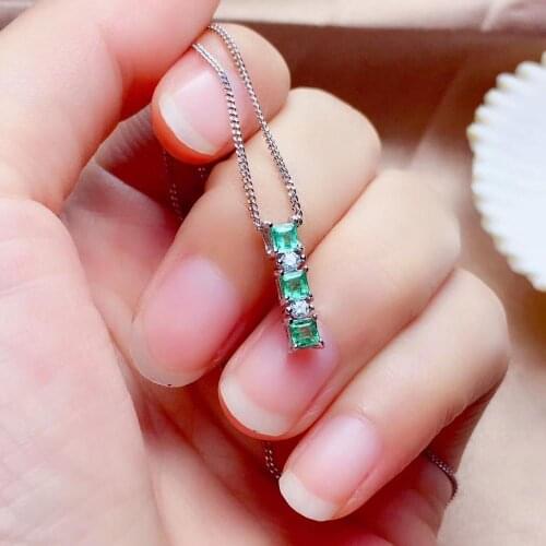 Classic green emerald gemstone collarbone necklace for women silver pendant fine jewelry certified natural square birthday gift