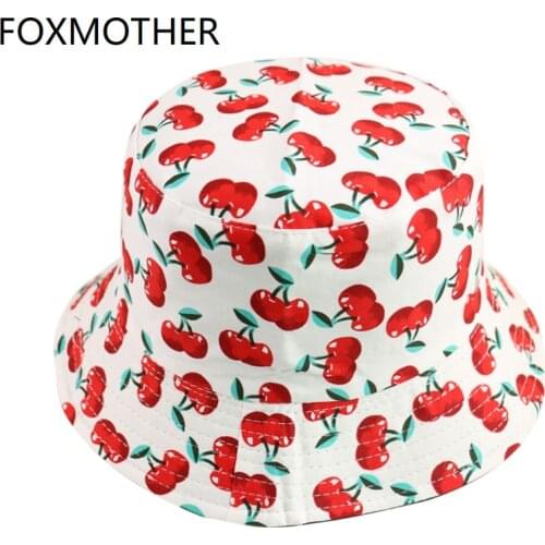 FOXMOTHER New Fashion Spring Summer Black White Cherry Bucket Hats Beach Sun Fishing Caps Gorras Women Mens