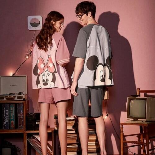 Disney 2021 Mickey Mouse Couple Pajamas Summer Short-sleeved Cute Cartoon Mickey Ladies Home Service Can Be Worn Outside Suit