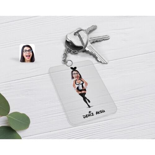 Personalized Rabbit Girl Caricature Of Transparent Plexiglass keychain