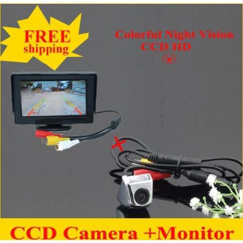 Promotion 2 in 1 Car parking system HD CCD night vision car backup reversing car rear view camera + 4.3" HD Car Mirror Monitor