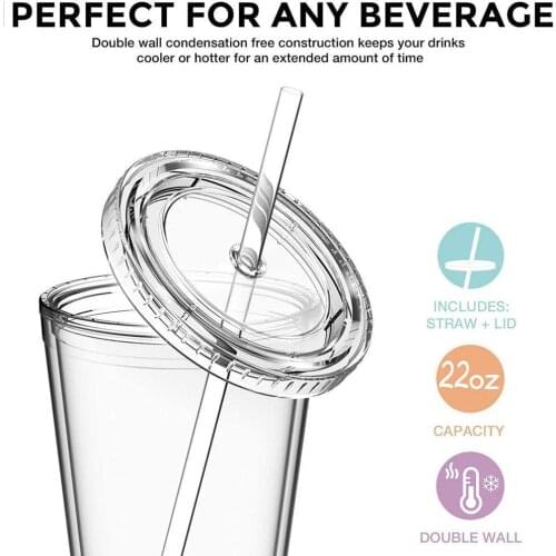 Transparent Straw Drink Cup Double-walled Ice Cold Smoothie Tea Reusable 500ml With Mug Cup Drink Travel Plastic Coffee Str X6A1