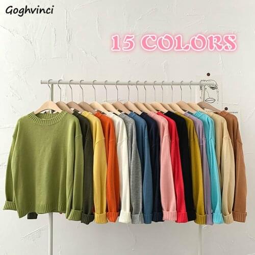 Women Pullover Solid Simple Warm Knitted Sweater Female Classic Basic All-match Daily Loose Korean Style Fashion Ins Streetwear