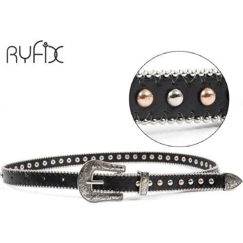 Fashion Carved Metal Pin Buckle Rivet Belts Vintage Strap Brand Designer Design Jeans Genuine Leather Belt For Women BL201811