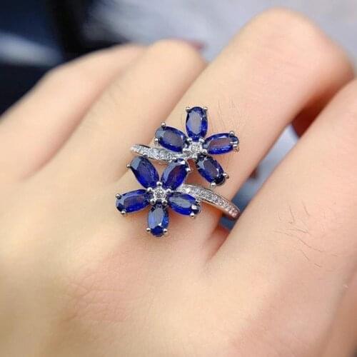 Luxurious Lovely big flower Natural blue topaz Ring S925 Silver Natural Gemstone Ring Womens girl party gift fine ewelry