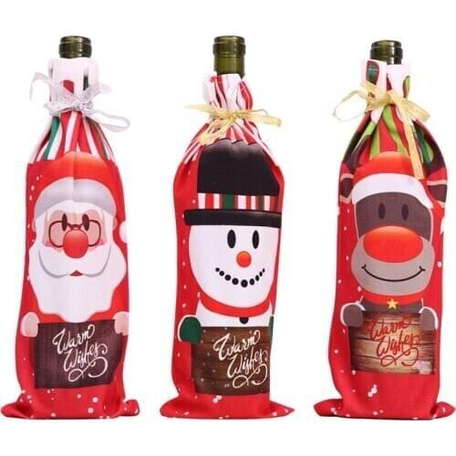 12 Pcs Christmas Wine Bottle Cover Bags Xmas Red Wine Covers Santa Snowman Elk Dinner Party Table Decorations Wholesale X2