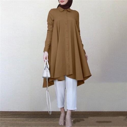 Womens Autumn Blouse 2021 Office Lady Blouse Vintage Muslim Long Shirt Casual Long Sleeve Islam Clothing Plus Size Robe Tops