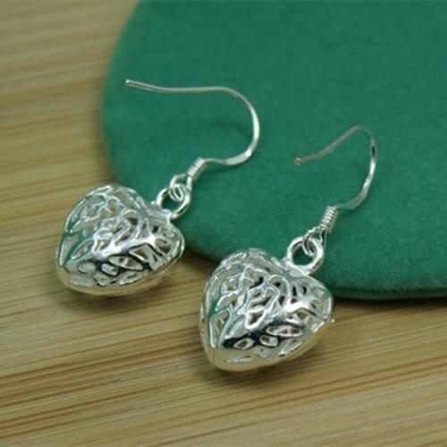 BABYLLNT 925 Silver Hollow Heart Ball Drop Earrings For Woman Wedding Engagement Party Fashion Charm Jewelry Gifts