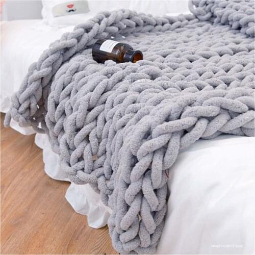 Chenille Chunky Knitted Blanket Weaving Blanket Mat Throw Chair Decor Warm Yarn Knitted Blanket Home Decor For Photography D30