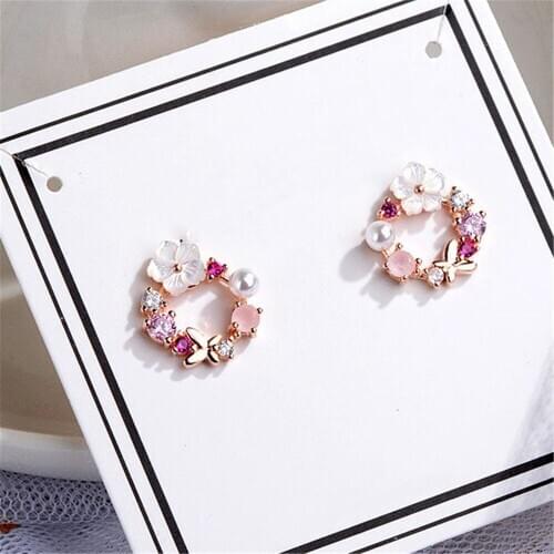 SHQIYAYI Korean 925 Silver Stud Earrings Women Flower Butterfly Zircon Party Fine Fashion Jewelry Rose Gold Color 565
