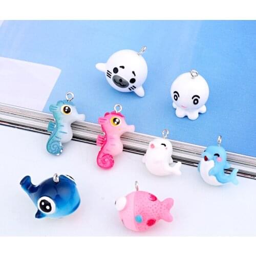 Mixed 6pcs Nautical Resin Dolphin Hippo Whale Earring Charms Cute Jellyfish Bracelet Necklace Hair Rope Pendan Jewelry Make