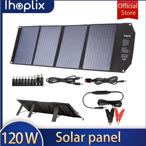 IHOPLIX Solar Panel 120W Big Power Foldable Portable Solar Charger Monocrystalline Solar Cells for Phone Camera Tablet Charging