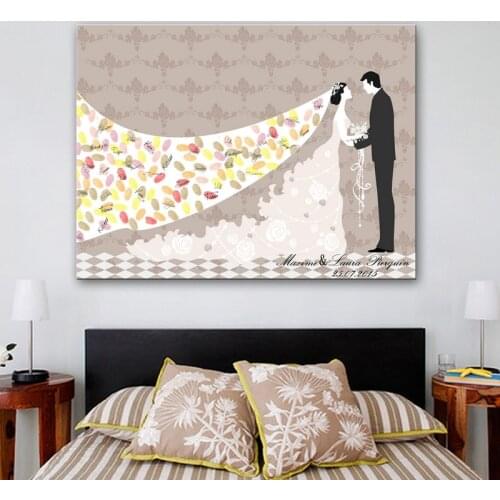 Wedding Guest Book Fingerprint Painting Bride and Groom Wedding Event Gifts personalized guest book Souvenir canvas painting