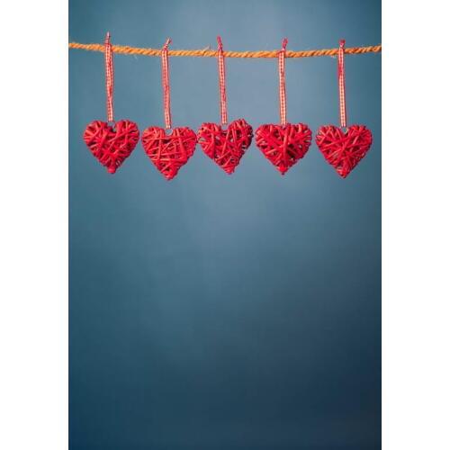 Solid Color Light Blue with Red Heart Vinyl Backdrops for Photography 5*6.5ft Valentines Day Photo Background Backdrops Studio