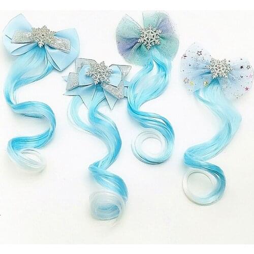 Hair Extensions Curly Wig for Kids Girls Princess Mesh Head Hair Bows Clips Bobby Pins Hairpin Barrette Hair Accessories 0215