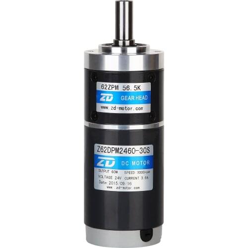 High torque customized shaft ZD MOTOR 62mm,40W/60W/90W,24V DC Brushed Planetary Gear motor for packing machine