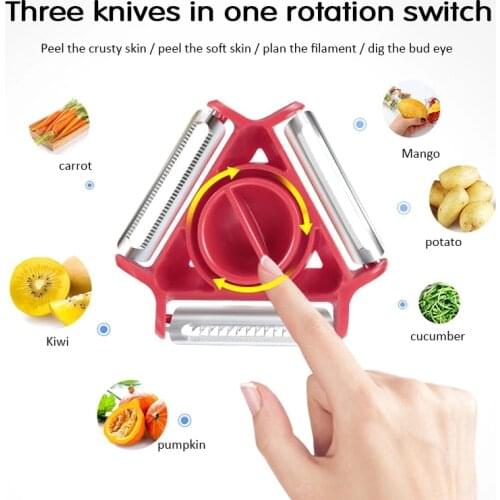 Rotatable Potato Peeler Fruits and Vegetables Chopper Grater Cutter 3 In 1 Kitchen Gadget Potato Cucumber Peeler Shredder Slicer