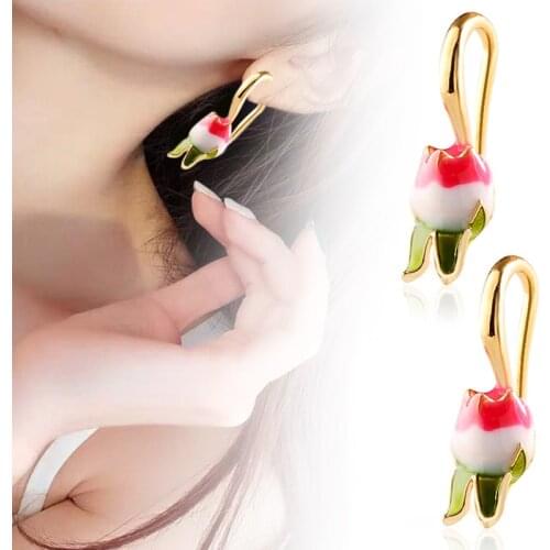 French Style Tulip Boucle D'oreille Retro Flowers Vivid Tulips Statement Hook Earrings Women Summer New Fine Jewelry Party Gift