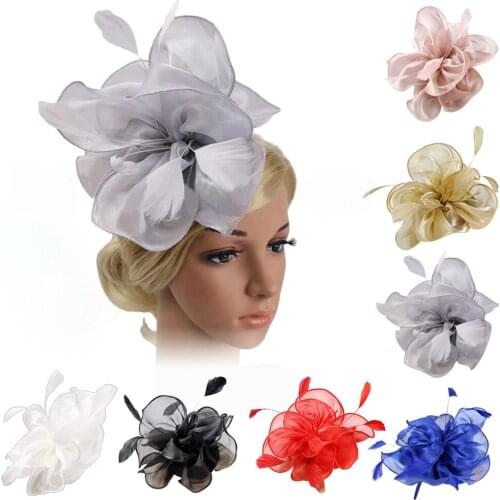 Women Party Charming Wedding Elegant Bridal Headwear Cocktail Tea Party Feathers Fascinator Hat Flower With Clip Headband Mesh