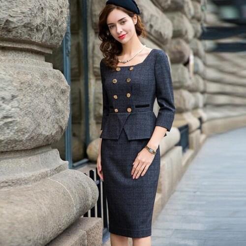Dress Women Office Lady Vintage Luxury Elegant Business Work Formal Wear Double Breasted Slim Bodycon 2021 Spring Autumn Vestido