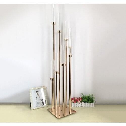8 Heads Metal Candelabra Gold Candle Holder Acrylic Wedding Table Centerpiece Candle Holders Candelabrum Decoration