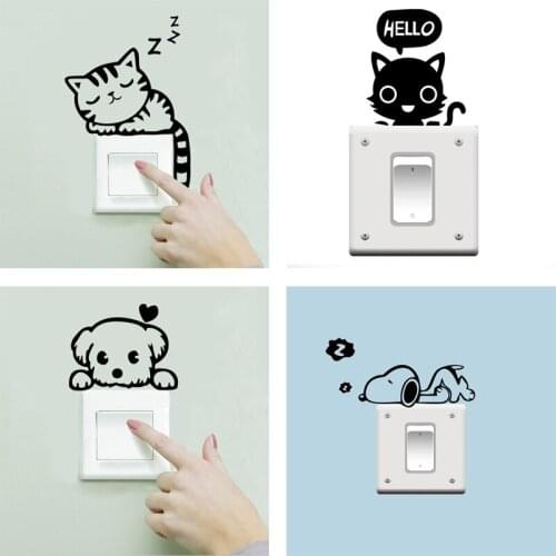 2 Pieces/Set Switch Sticker Sleeping Cat Cute Dog Decal Funny Switches Decor Bedroom Living Room Decoration Removable Home Decor