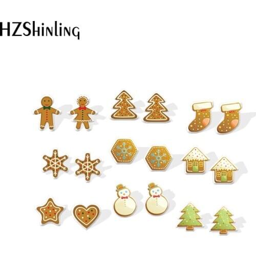 2020 New Christmas Cookies Stud Earring Christmas Tree Snowman Acrylic Earrings Cute Resin Epoxy Jewelry Earring