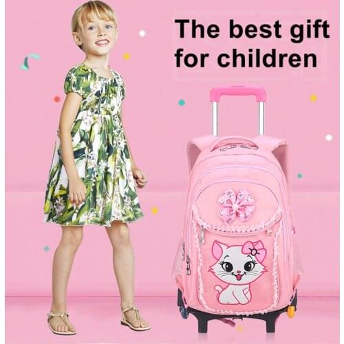 2019 Children School Bags Trolley School Backpack Wheeled School Bags Grils Kids Backpacks Wheel Cat Schoolbag Backpacks Bags