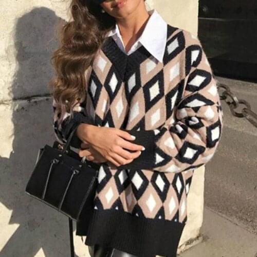 2020 Female Pullovers Winter Sweater Fashion Women Spring Autumn Pullover Long Sleeve Loose Plaid Casual Ladies Sweaters Cotton