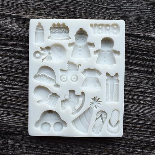 3D baby Toys Shapes Milk Bottle Cart Car Dress Fondant Gumpaste Decorating Tools Silicone Cake Mold DIY Silicone Moulds