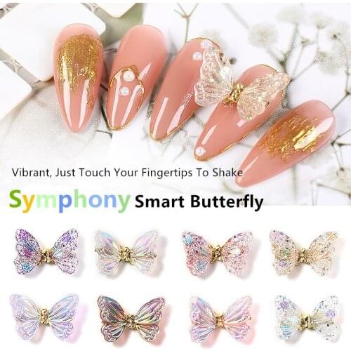5Pcs Aurora Butterfly Nail Art Decorations AB Colorful 3D Flying Butterflies Zircon Nail Ornaments DIY UV Manicure Accessories