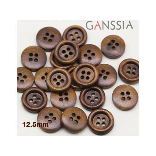 50pcs/lot Size:12.5mm Naturla Dark Brown Wooden buttons 4-holes Wooden Button for Sewing scrapbooking Wood Buttons (SS-1031)
