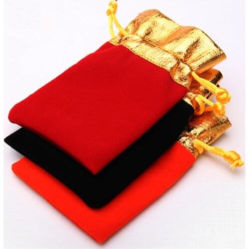 100PCS/LOT Velet Pouches Jewelry Bags With Drawstring Party Packaging Gift Bag Gold Decorative Border